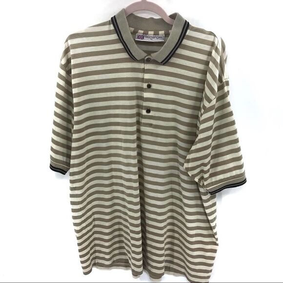 SLAZENGER Tan Striped 3 Button Polo Golf Shirt XL - Picture 1 of 8